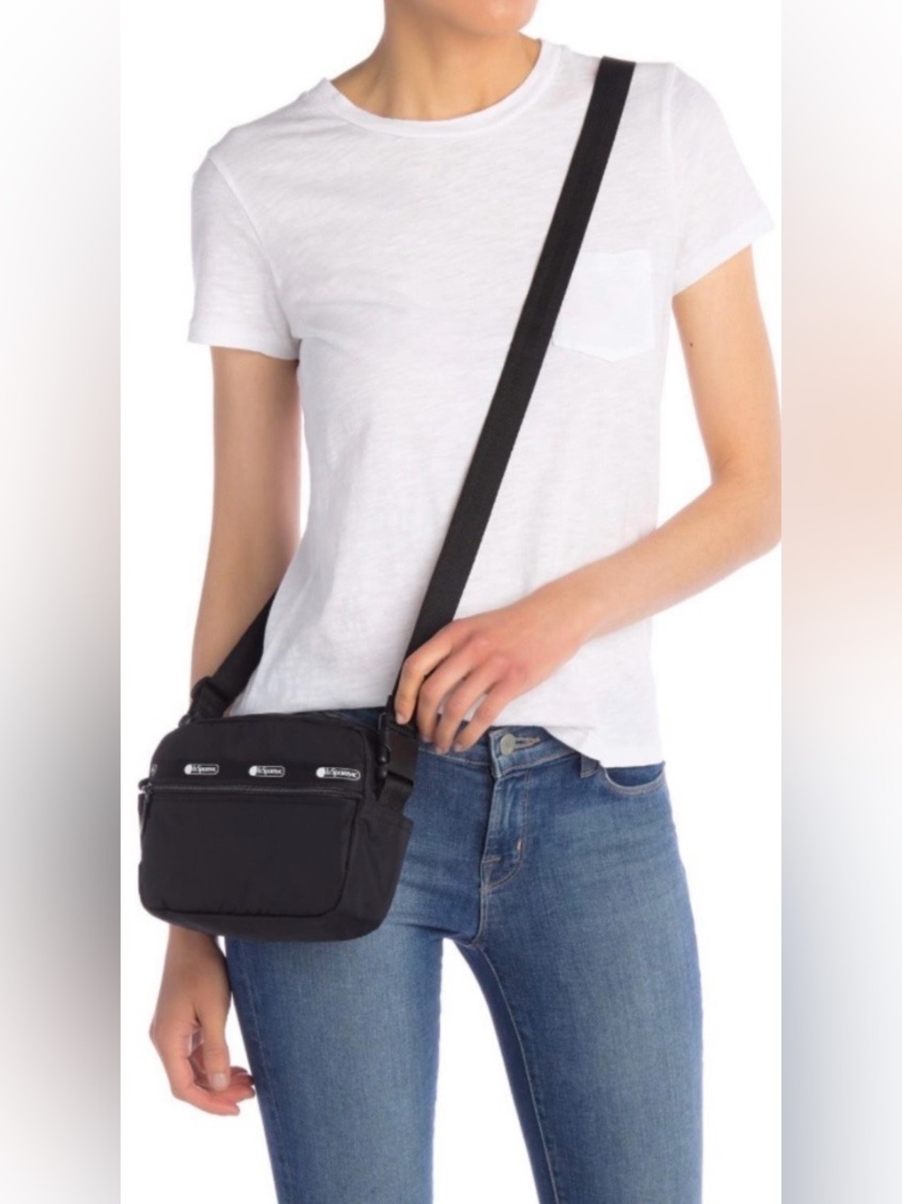 Lesportsac Candace Convertible Nylon Crossbody Strap in Black NWT